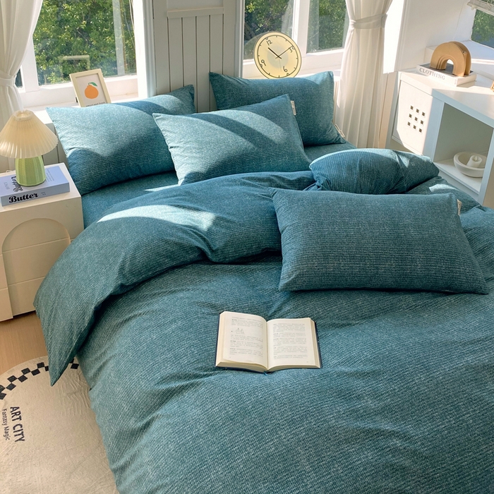 91家纺网 家纺一手货源 找家纺 春皖家纺 2025新款原棉磨毛四件套-风格一 简森绿