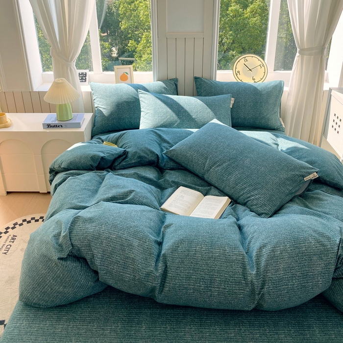 91家纺网 家纺一手货源 找家纺 春皖家纺 2025新款原棉磨毛四件套-风格一 简森绿