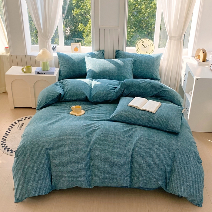 91家纺网 家纺一手货源 找家纺 春皖家纺 2025新款原棉磨毛四件套-风格一 简森绿