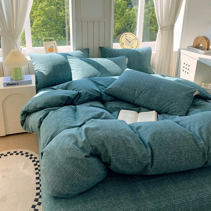 91家纺网 家纺一手货源 找家纺 春皖家纺 2025新款原棉磨毛四件套-风格一 简森绿