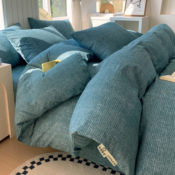 91家纺网 家纺一手货源 找家纺 春皖家纺 2025新款原棉磨毛四件套-风格一 简森绿