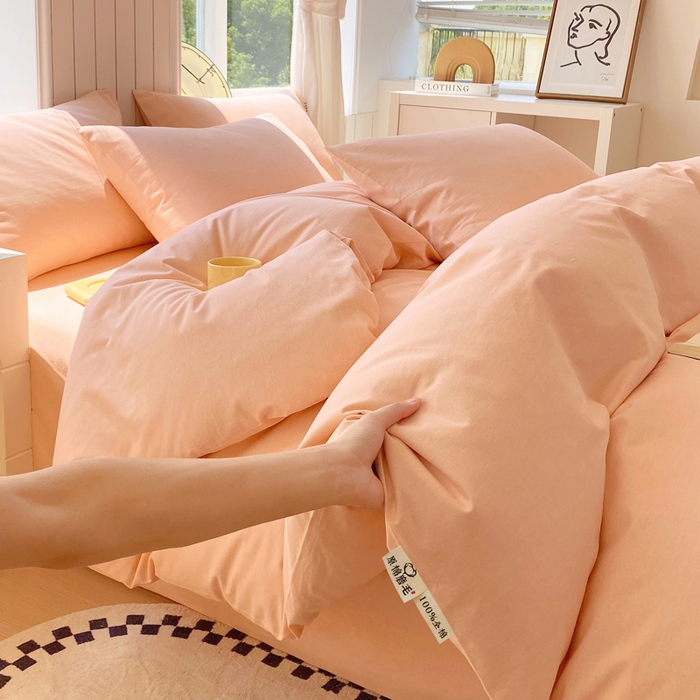 91家纺网 家纺一手货源 找家纺 春皖家纺 2025新款原棉磨毛四件套-风格一 丽人粉