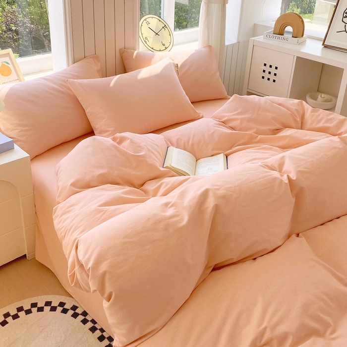 91家纺网 家纺一手货源 找家纺 春皖家纺 2025新款原棉磨毛四件套-风格一 丽人粉