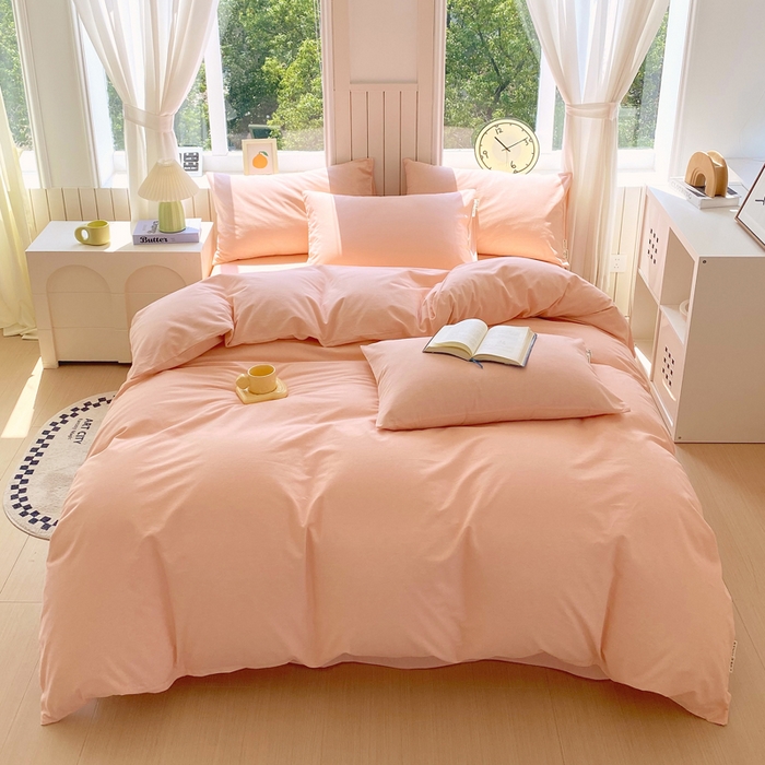 91家纺网 家纺一手货源 找家纺 春皖家纺 2025新款原棉磨毛四件套-风格一 丽人粉