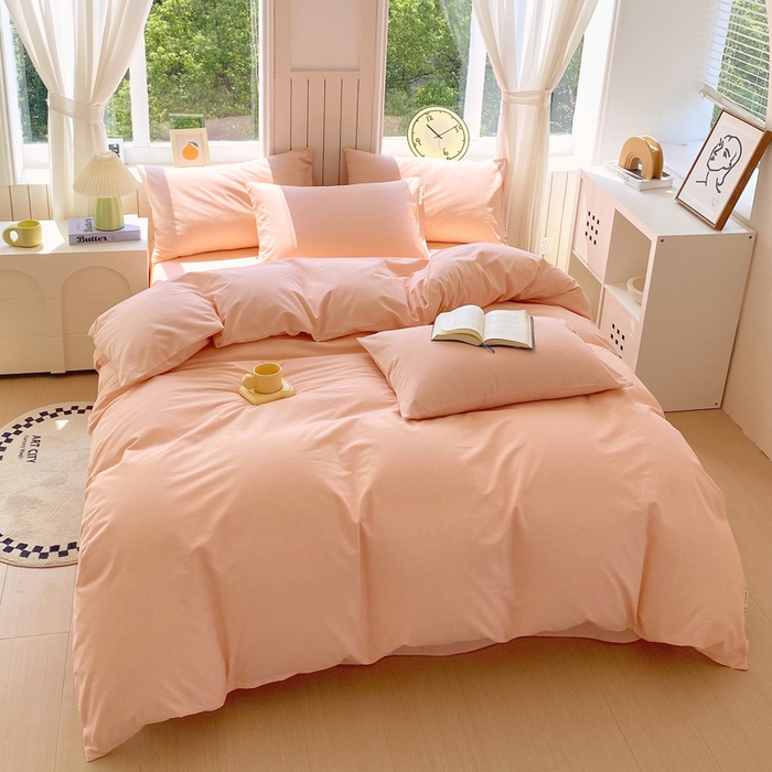 91家纺网 家纺一手货源 找家纺 春皖家纺 2025新款原棉磨毛四件套-风格一 丽人粉