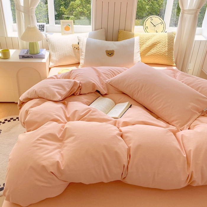 91家纺网 家纺一手货源 找家纺 春皖家纺 2025新款原棉磨毛四件套-风格一 丽人粉