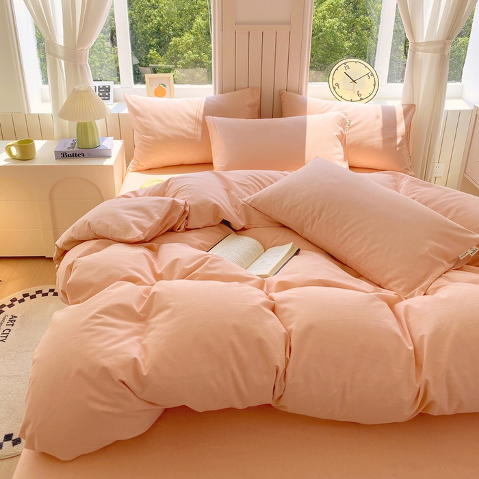 91家纺网 家纺一手货源 找家纺 春皖家纺 2025新款原棉磨毛四件套-风格一 丽人粉