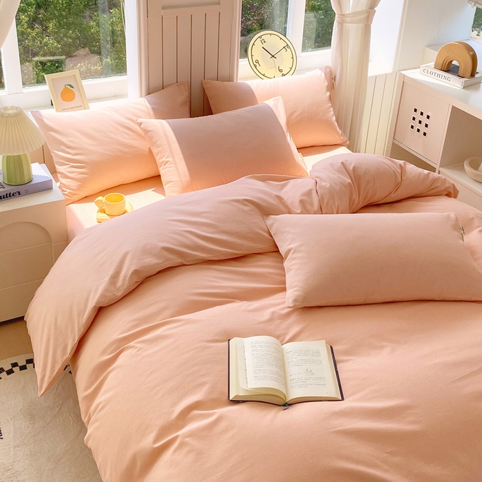 91家纺网 家纺一手货源 找家纺 春皖家纺 2025新款原棉磨毛四件套-风格一 丽人粉