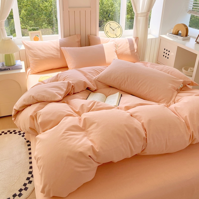 91家纺网 家纺一手货源 找家纺 春皖家纺 2025新款原棉磨毛四件套-风格一 丽人粉