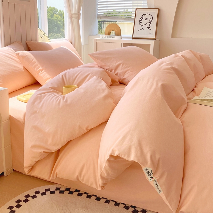 91家纺网 家纺一手货源 找家纺 春皖家纺 2025新款原棉磨毛四件套-风格一 丽人粉