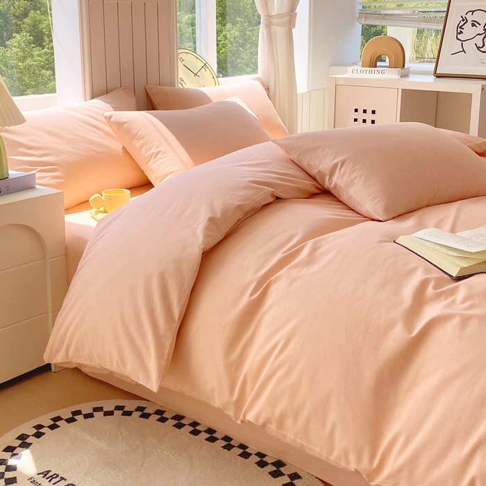 91家纺网 家纺一手货源 找家纺 春皖家纺 2025新款原棉磨毛四件套-风格一 丽人粉