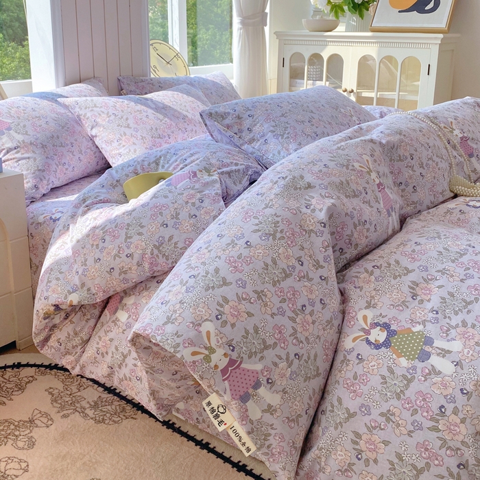 春皖家纺 2025新款原棉磨毛四件套-风格一 萌萌兔