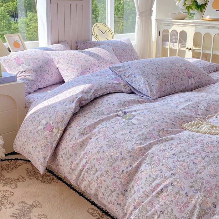 91家纺网 家纺一手货源 找家纺 春皖家纺 2025新款原棉磨毛四件套-风格一 萌萌兔