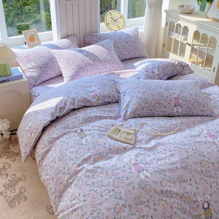 91家纺网 家纺一手货源 找家纺 春皖家纺 2025新款原棉磨毛四件套-风格一 萌萌兔