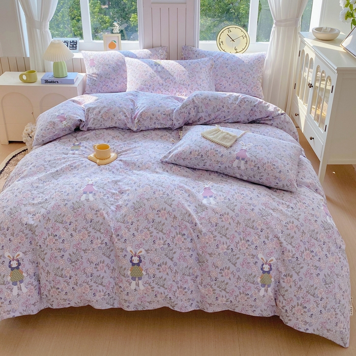 91家纺网 家纺一手货源 找家纺 春皖家纺 2025新款原棉磨毛四件套-风格一 萌萌兔