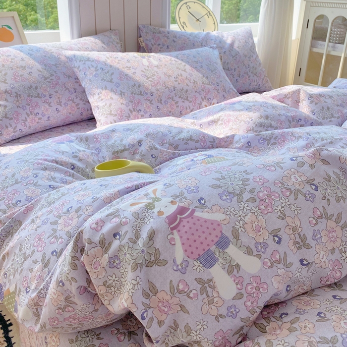 91家纺网 家纺一手货源 找家纺 春皖家纺 2025新款原棉磨毛四件套-风格一 萌萌兔