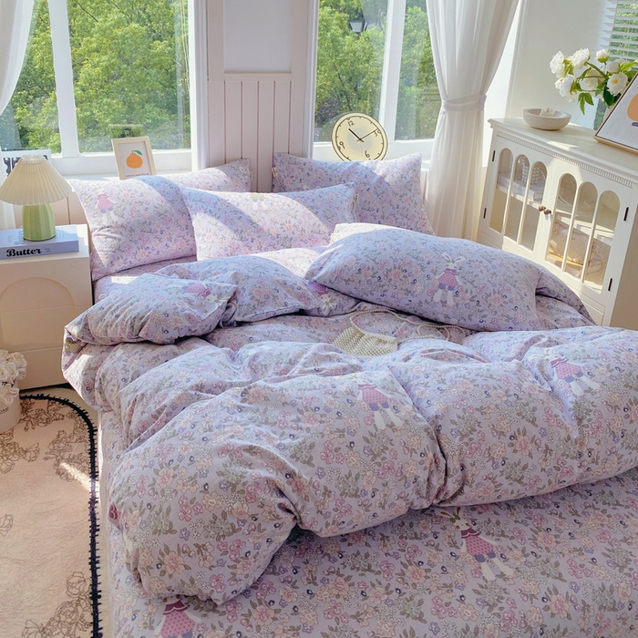 91家纺网 家纺一手货源 找家纺 春皖家纺 2025新款原棉磨毛四件套-风格一 萌萌兔