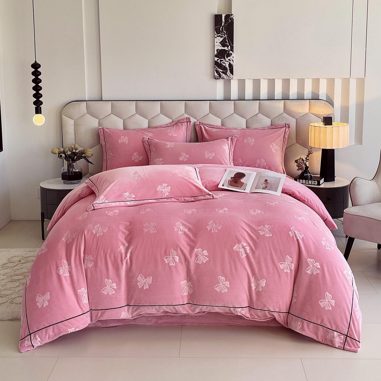 91家纺网 家纺一手货源 找家纺 （总）锦彩家居 2025新款高克重牛奶绒婴儿绒雕花四件套-暮光花园