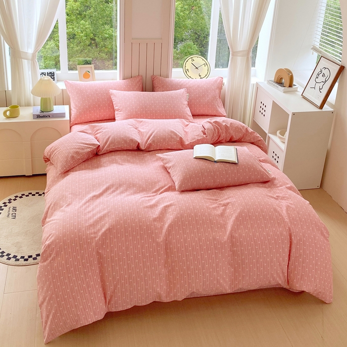 91家纺网 家纺一手货源 找家纺 春皖家纺 2025新款原棉磨毛四件套-风格一 梦妮粉