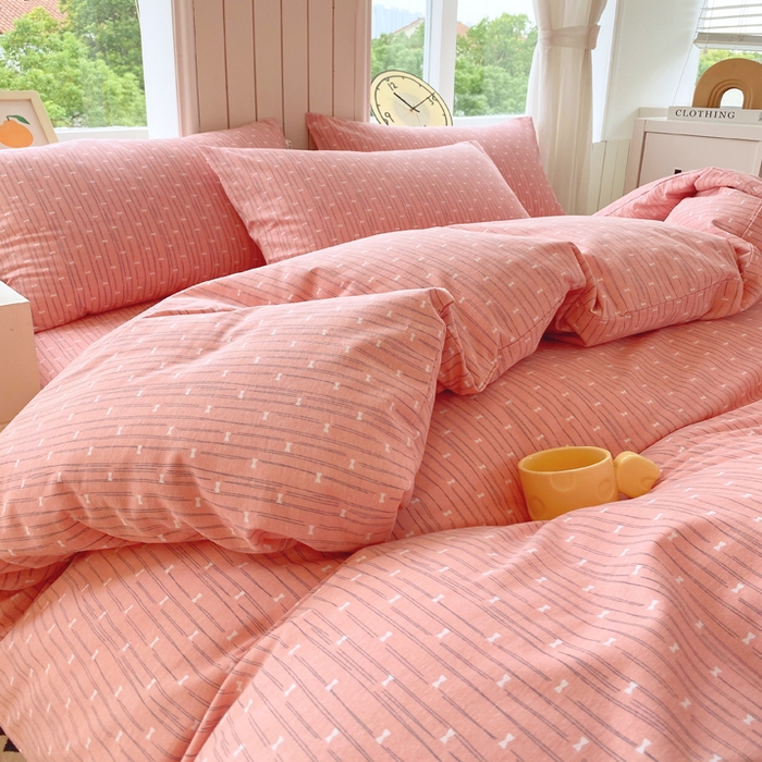 91家纺网 家纺一手货源 找家纺 春皖家纺 2025新款原棉磨毛四件套-风格一 梦妮粉