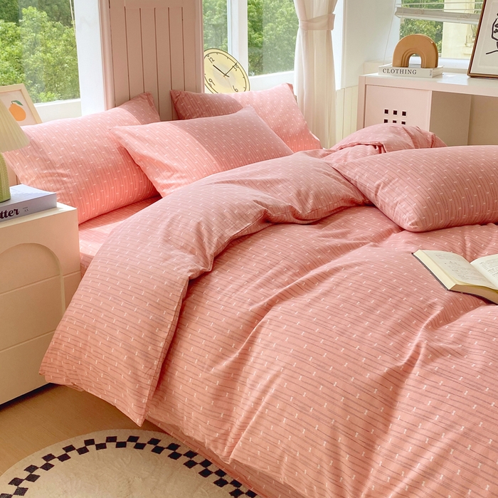 91家纺网 家纺一手货源 找家纺 春皖家纺 2025新款原棉磨毛四件套-风格一 梦妮粉