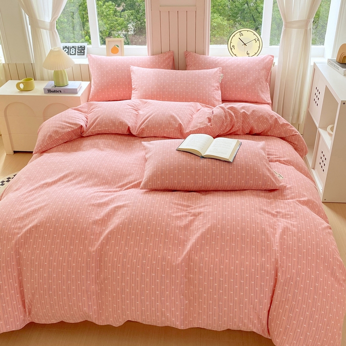 91家纺网 家纺一手货源 找家纺 春皖家纺 2025新款原棉磨毛四件套-风格一 梦妮粉