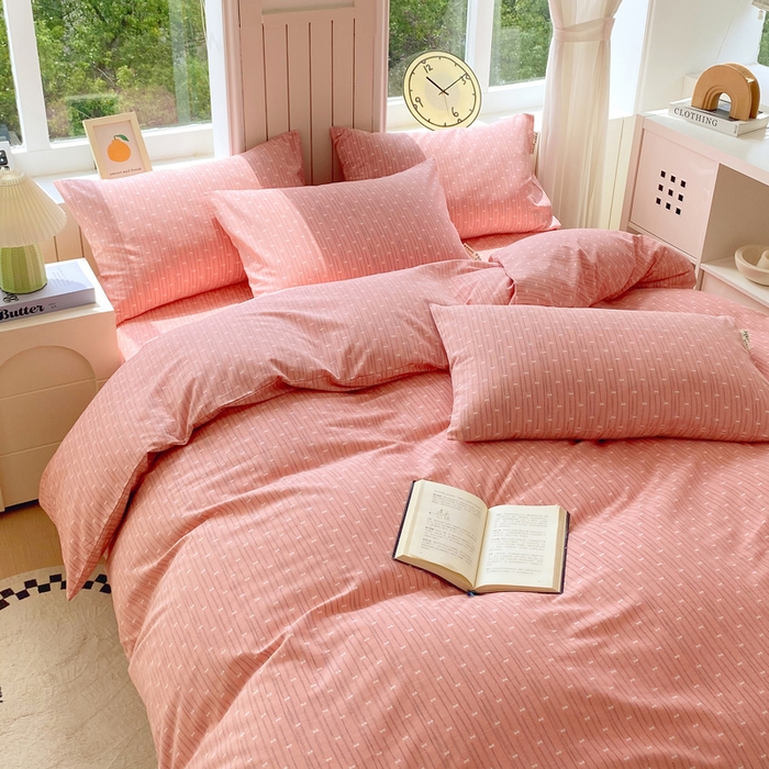 91家纺网 家纺一手货源 找家纺 春皖家纺 2025新款原棉磨毛四件套-风格一 梦妮粉