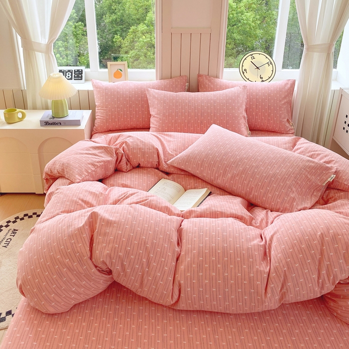 91家纺网 家纺一手货源 找家纺 春皖家纺 2025新款原棉磨毛四件套-风格一 梦妮粉