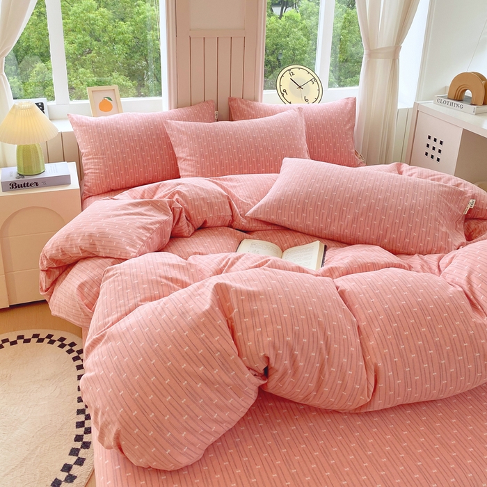 91家纺网 家纺一手货源 找家纺 春皖家纺 2025新款原棉磨毛四件套-风格一 梦妮粉