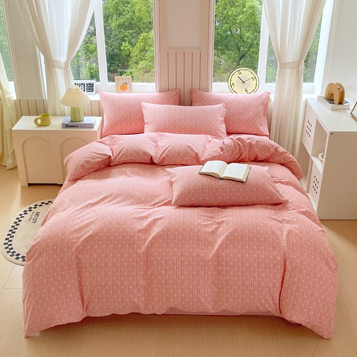 91家纺网 家纺一手货源 找家纺 春皖家纺 2025新款原棉磨毛四件套-风格一 梦妮粉