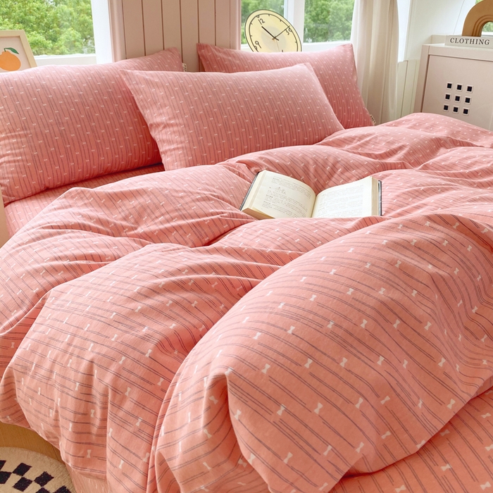 91家纺网 家纺一手货源 找家纺 春皖家纺 2025新款原棉磨毛四件套-风格一 梦妮粉