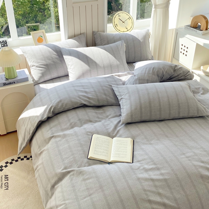 91家纺网 家纺一手货源 找家纺 春皖家纺 2025新款原棉磨毛四件套-风格一 暮山灰