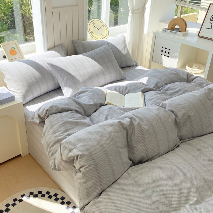 91家纺网 家纺一手货源 找家纺 春皖家纺 2025新款原棉磨毛四件套-风格一 暮山灰