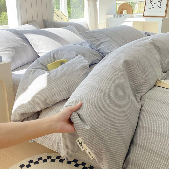 91家纺网 家纺一手货源 找家纺 春皖家纺 2025新款原棉磨毛四件套-风格一 暮山灰