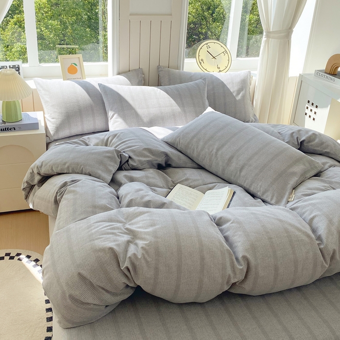 91家纺网 家纺一手货源 找家纺 春皖家纺 2025新款原棉磨毛四件套-风格一 暮山灰