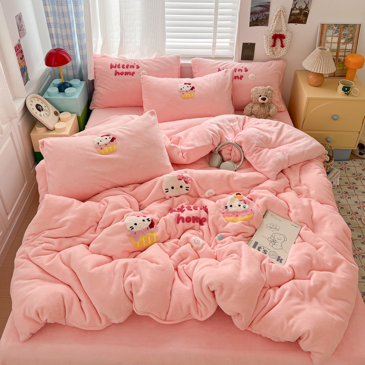 仟网汇 2025新款卡通毛巾绣四件套 KT粉