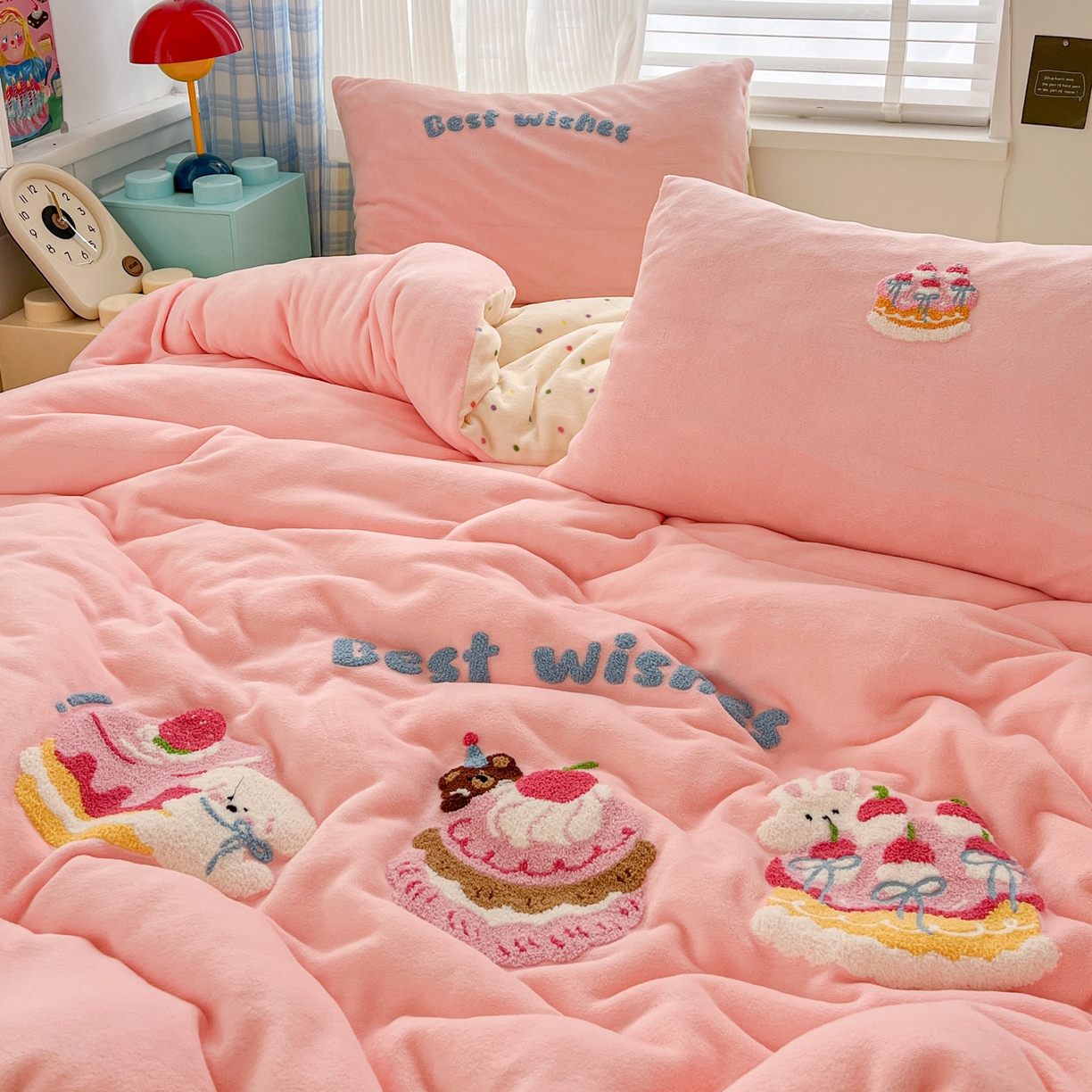 91家纺网 家纺一手货源 找家纺 仟网汇 2025新款卡通毛巾绣四件套 甜心奶酪