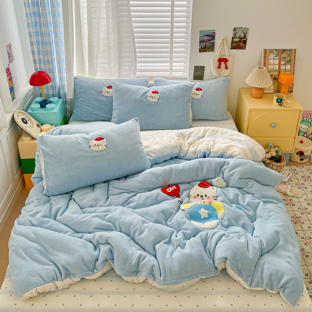 仟网汇 2025新款卡通毛巾绣四件套 KT蓝