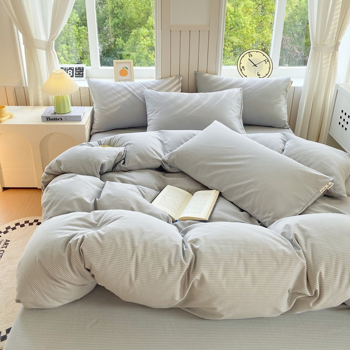 91家纺网 家纺一手货源 找家纺 春皖家纺 2025新款原棉磨毛四件套-风格一 雾灰细语