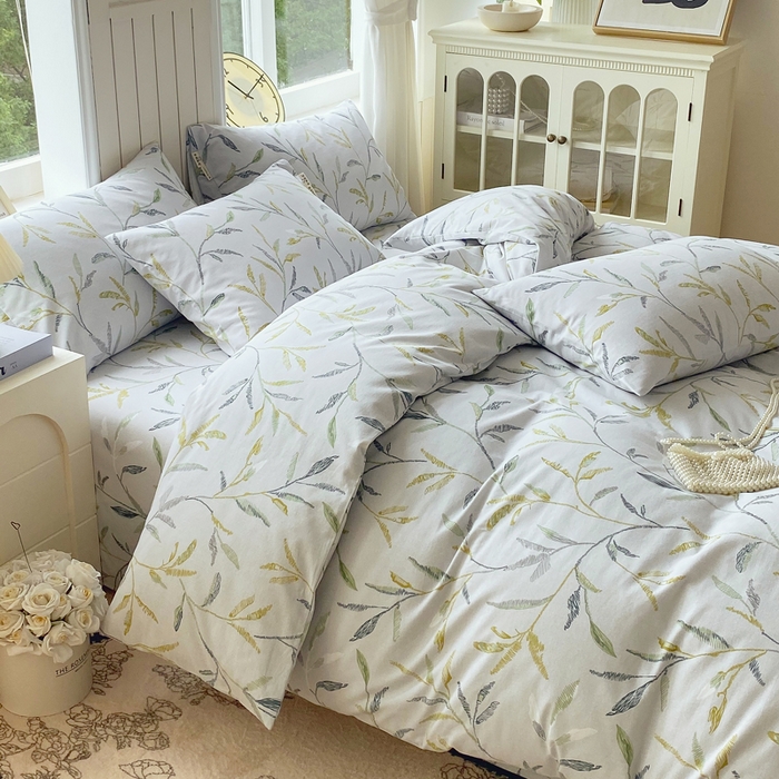 91家纺网 家纺一手货源 找家纺 春皖家纺 2025新款原棉磨毛四件套-风格一 叶晴川