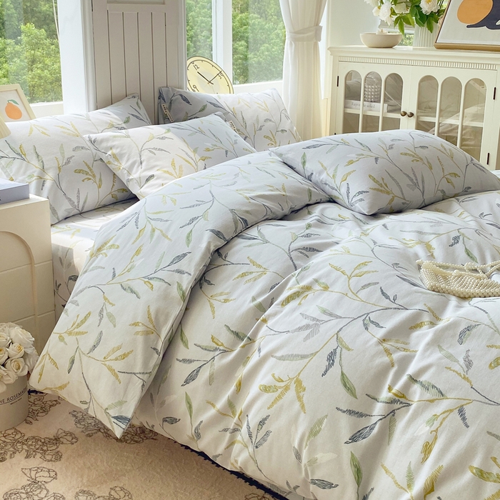 91家纺网 家纺一手货源 找家纺 春皖家纺 2025新款原棉磨毛四件套-风格一 叶晴川