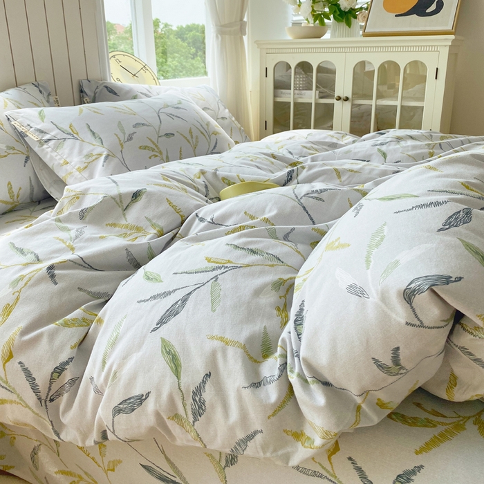 91家纺网 家纺一手货源 找家纺 春皖家纺 2025新款原棉磨毛四件套-风格一 叶晴川