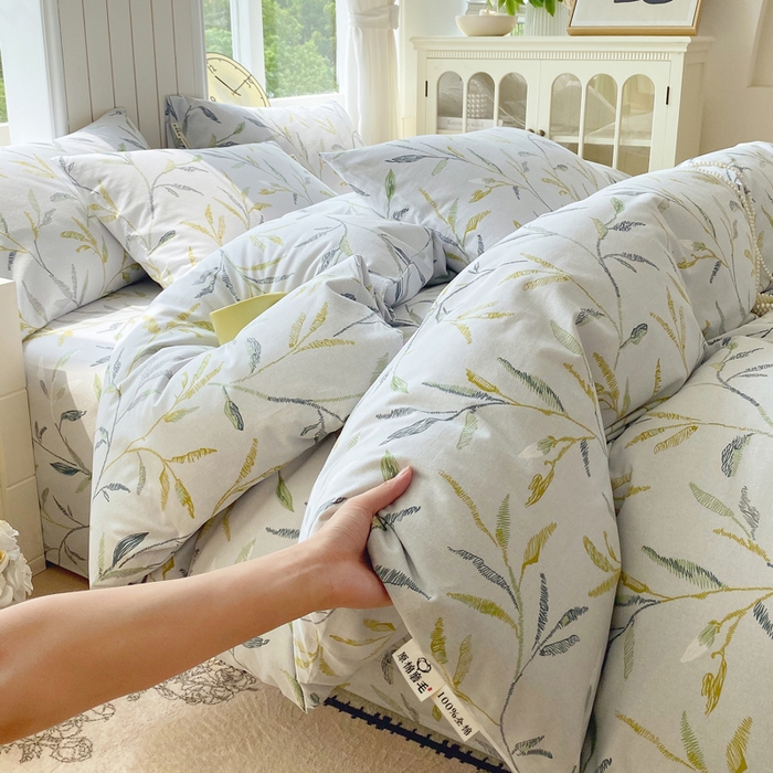 91家纺网 家纺一手货源 找家纺 春皖家纺 2025新款原棉磨毛四件套-风格一 叶晴川