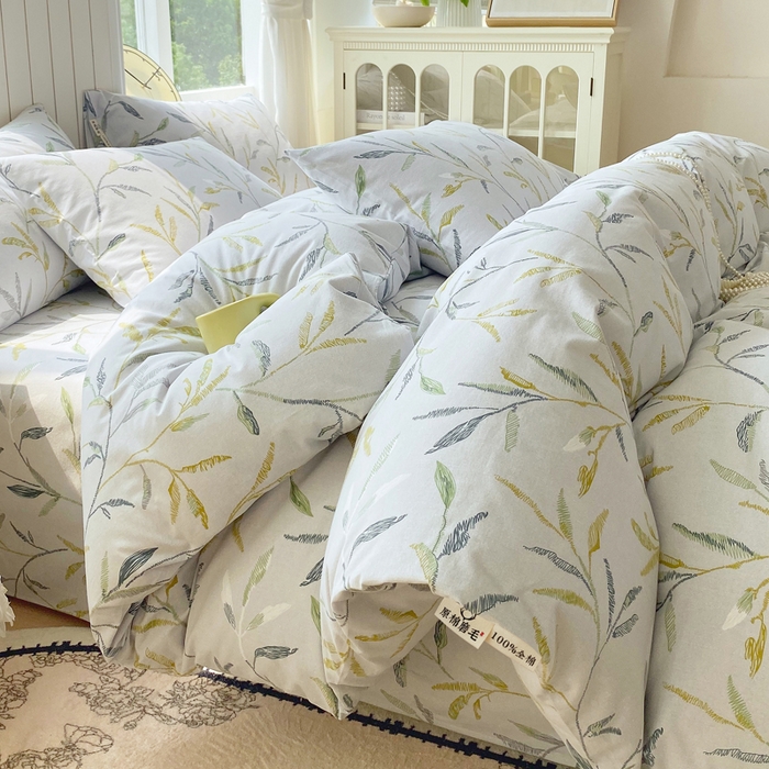 91家纺网 家纺一手货源 找家纺 春皖家纺 2025新款原棉磨毛四件套-风格一 叶晴川