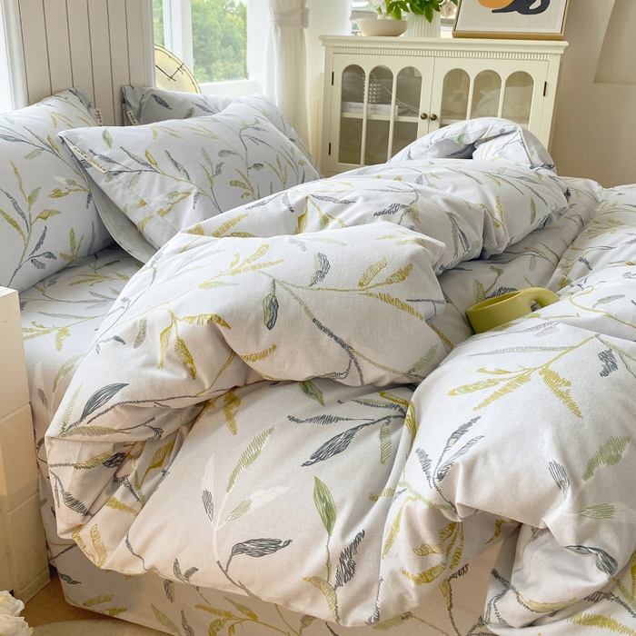 91家纺网 家纺一手货源 找家纺 春皖家纺 2025新款原棉磨毛四件套-风格一 叶晴川