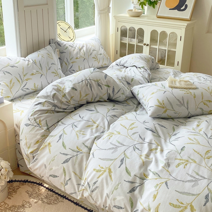 91家纺网 家纺一手货源 找家纺 春皖家纺 2025新款原棉磨毛四件套-风格一 叶晴川