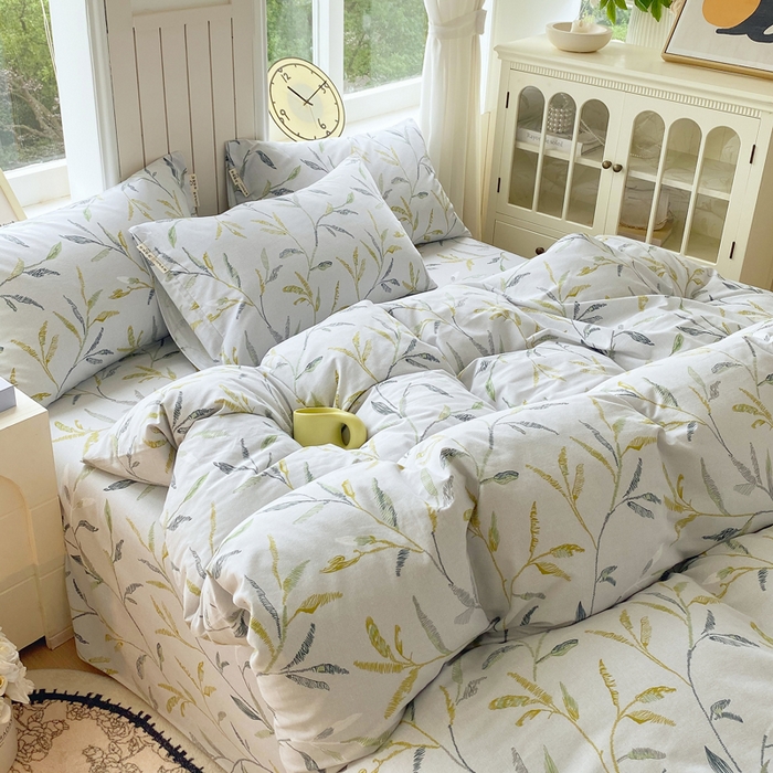 91家纺网 家纺一手货源 找家纺 春皖家纺 2025新款原棉磨毛四件套-风格一 叶晴川