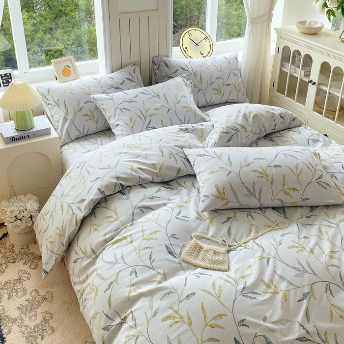 91家纺网 家纺一手货源 找家纺 春皖家纺 2025新款原棉磨毛四件套-风格一 叶晴川