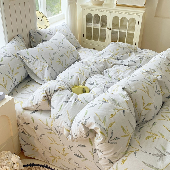 91家纺网 家纺一手货源 找家纺 春皖家纺 2025新款原棉磨毛四件套-风格一 叶晴川