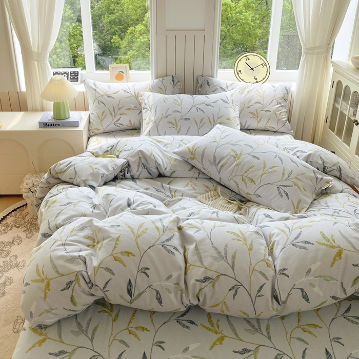 91家纺网 家纺一手货源 找家纺 春皖家纺 2025新款原棉磨毛四件套-风格一 叶晴川